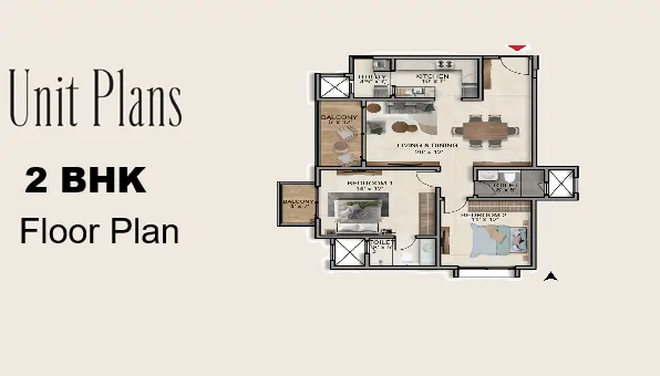 Brigade Barcelona 2 BHK Floor Plan