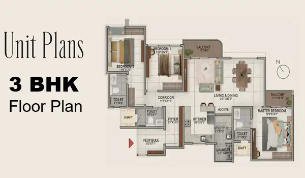 Brigade Barcelona 3 BHK Floor Plan